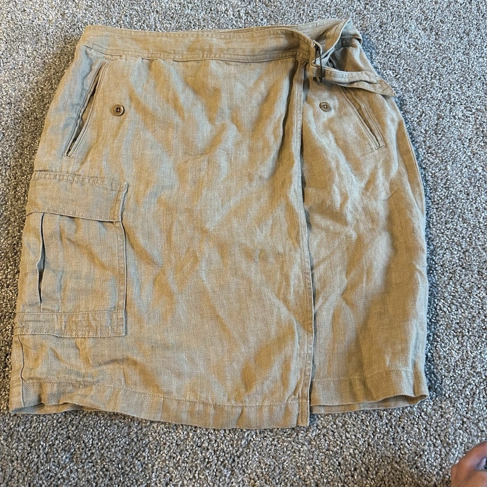 Ralph Lauren Linen Skirt Sz 8‎ Preppy Wrap Khaki Cargo Pockets Safari